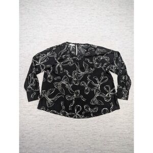 Maurices Bow Print Blouse Womens XL Long Sleeve Lightweight Dark Romantic